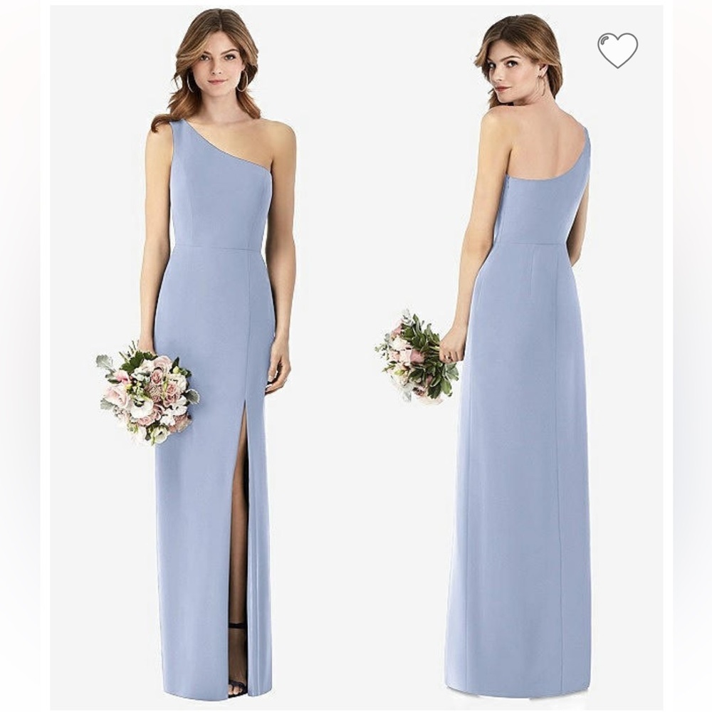 The Dessy Group ONE-SHOULDER CREPE TRUMPET GOWN WITH FRONT SLIT